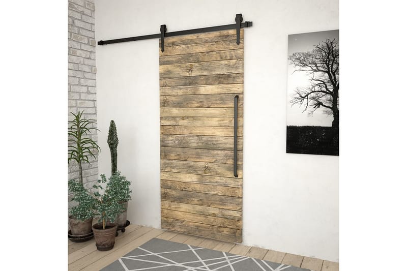 Utstyr for skyvedør 183 cm stål svart - Hus & oppussing - Bygg - Dører & Porter - Dørbeslag & dørtilbehør