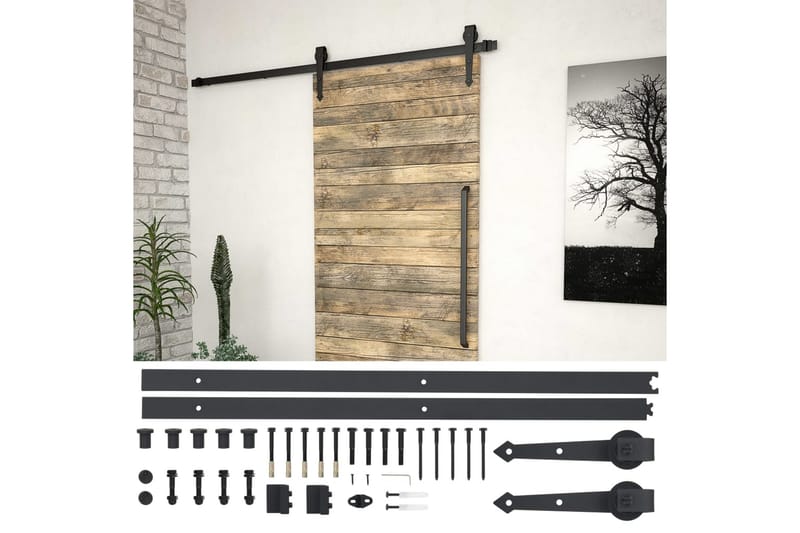 Utstyr for skyvedør 183 cm stål svart - Hus & oppussing - Bygg - Dører & Porter - Dørbeslag & dørtilbehør
