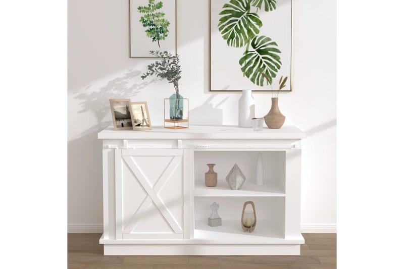 Mini skyvedørsett karbonstål hvit 122 cm - Hvit - Hus & oppussing - Bygg - Dører & Porter - Skyvedører