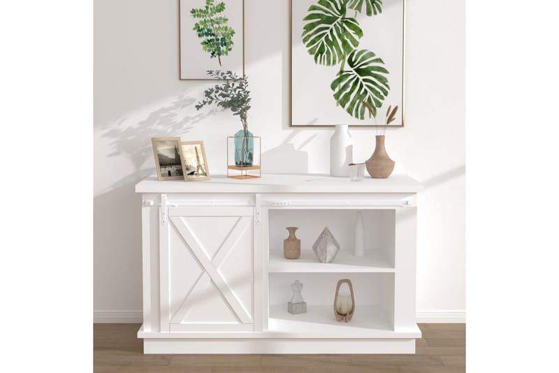 Mini skyvedørsett karbonstål hvit 122 cm - Hvit - Hus & oppussing - Bygg - Dører & Porter - Skyvedører