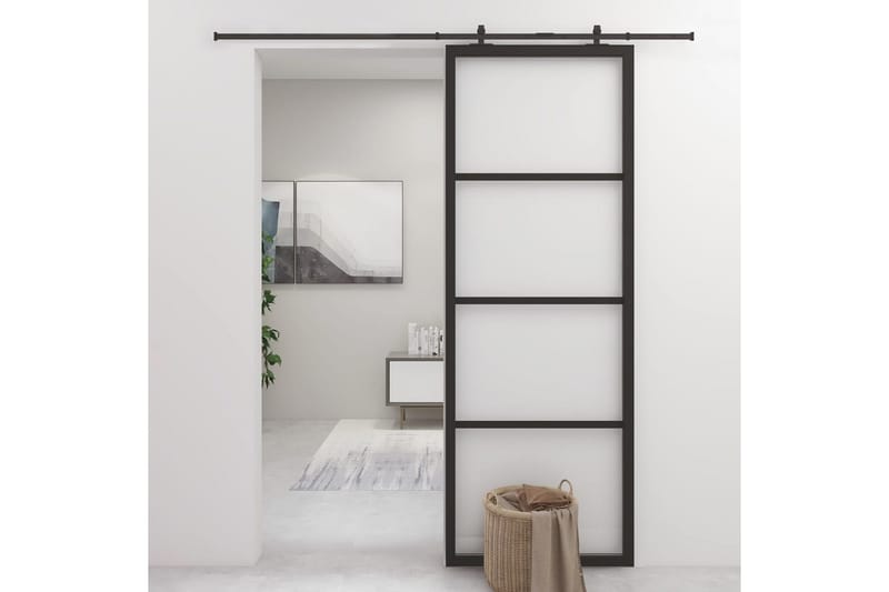 Skyvedør aluminium og ESG-glass 76x205 cm svart - Svart - Hus & oppussing - Bygg - Dører & Porter - Skyvedører