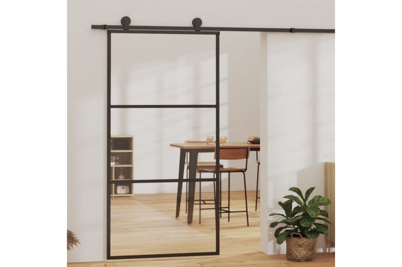 Skyvedør ESG-glass og aluminium 102x205 cm svart - Svart - Hus & oppussing - Bygg - Dører & Porter - Skyvedører