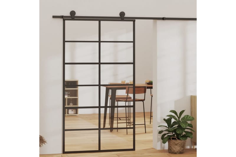 Skyvedør ESG-glass og aluminium 102x205 cm svart - Svart - Hus & oppussing - Bygg - Dører & Porter - Skyvedører