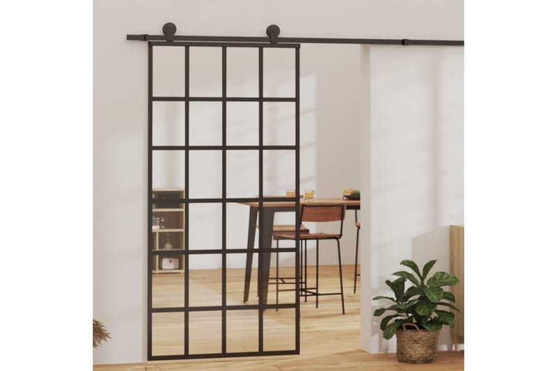 Skyvedør ESG-glass og aluminium 102x205 cm svart - Svart - Hus & oppussing - Bygg - Dører & Porter - Skyvedører