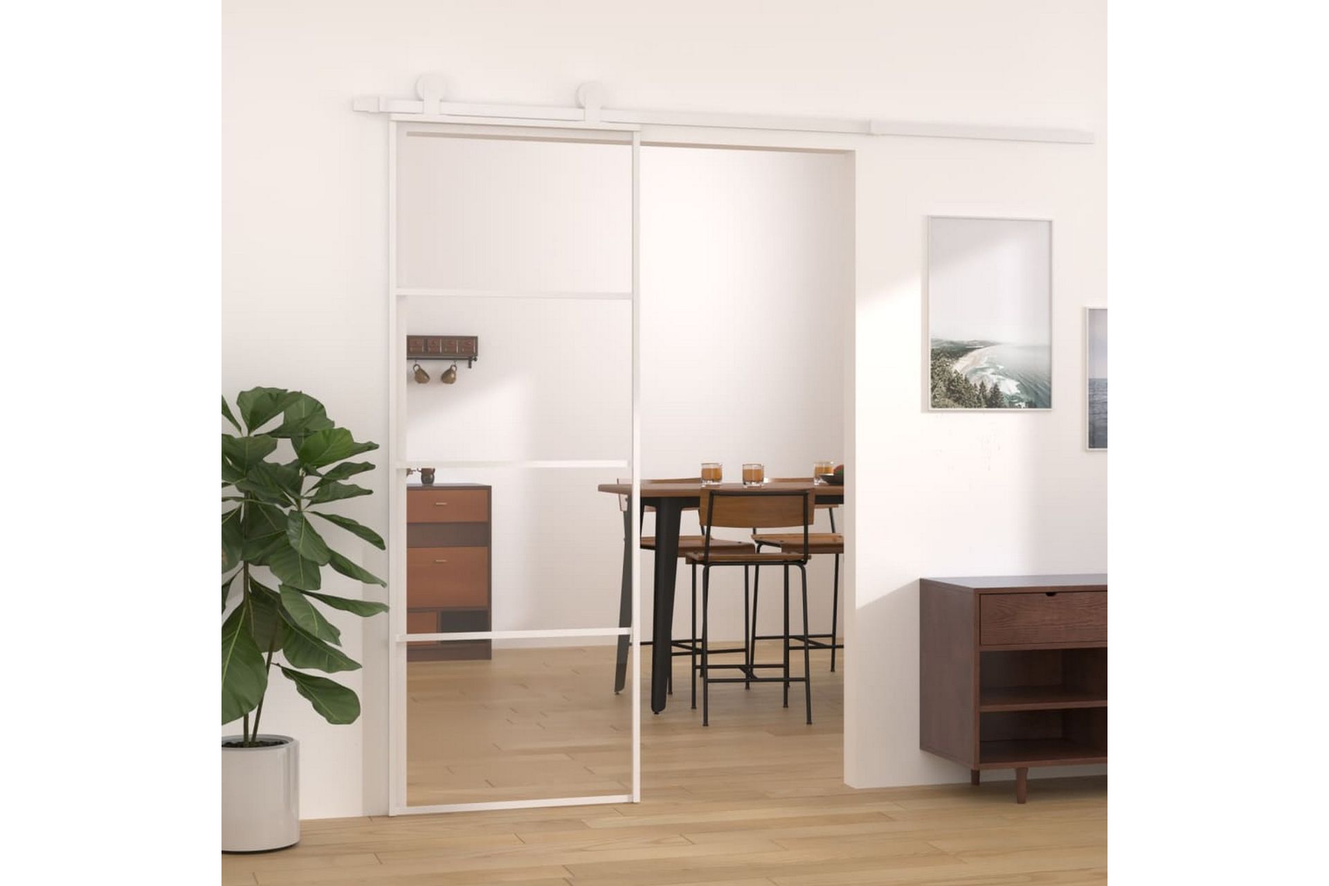 Skyvedør ESG-glass og aluminium 76x205 cm hvit - Hvit - Hus & oppussing - Bygg - Dører & Porter - Skyvedører