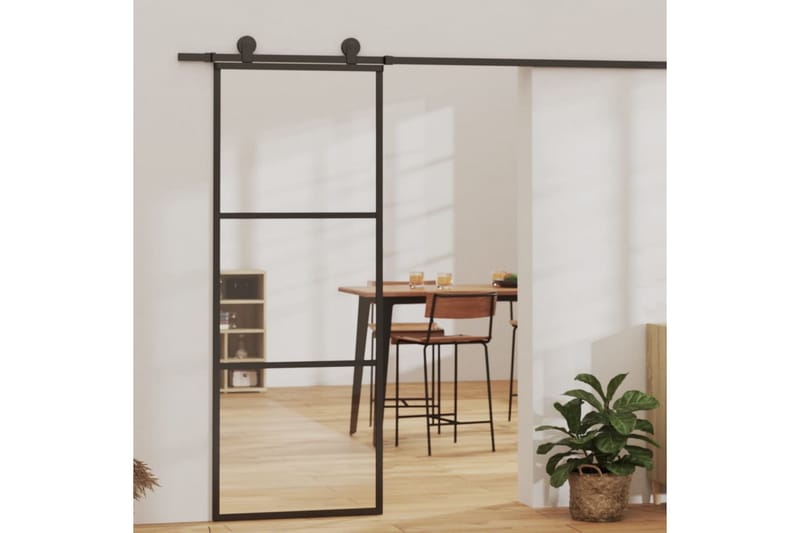 Skyvedør ESG-glass og aluminium 76x205 cm svart - Svart - Hus & oppussing - Bygg - Dører & Porter - Skyvedører