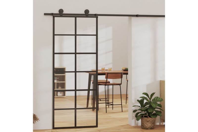 Skyvedør ESG-glass og aluminium 76x205 cm svart - Svart - Hus & oppussing - Bygg - Dører & Porter - Skyvedører