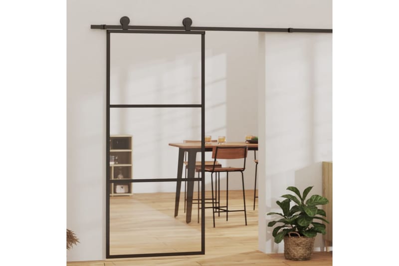 Skyvedør ESG-glass og aluminium 90x205 cm svart - Svart - Hus & oppussing - Bygg - Dører & Porter - Skyvedører