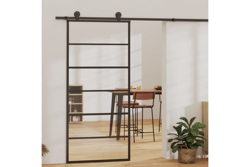 Skyvedør ESG-glass og aluminium 90x205 cm svart - Svart - Hus & oppussing - Bygg - Dører & Porter - Skyvedører