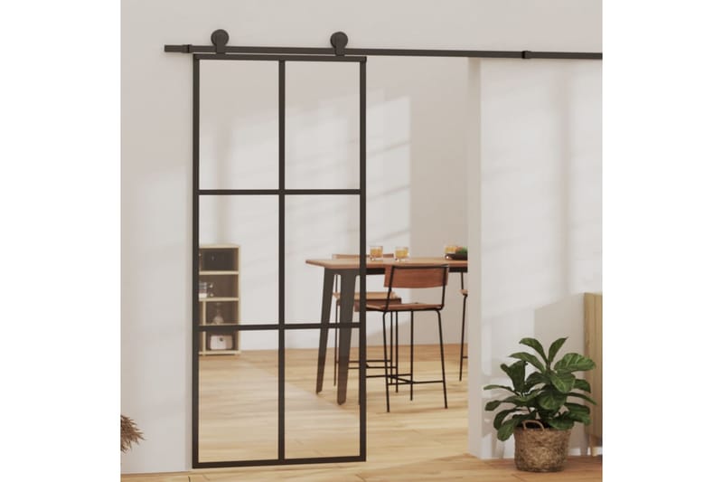 Skyvedør ESG-glass og aluminium 90x205 cm svart - Svart - Hus & oppussing - Bygg - Dører & Porter - Skyvedører