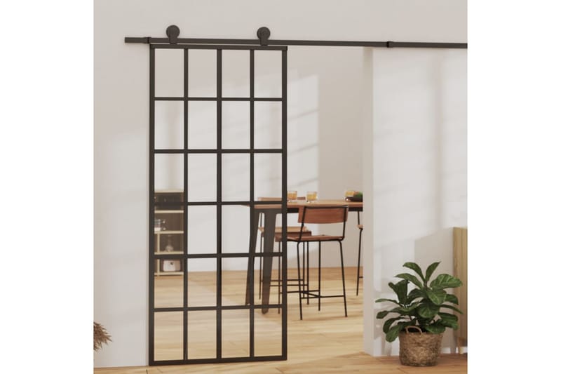 Skyvedør ESG-glass og aluminium 90x205 cm svart - Svart - Hus & oppussing - Bygg - Dører & Porter - Skyvedører