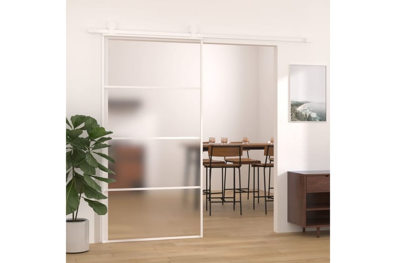 Skyvedør frostet ESG-glass og aluminium 102,5x205 cm hvit - Hvit - Innvendig skyvedør