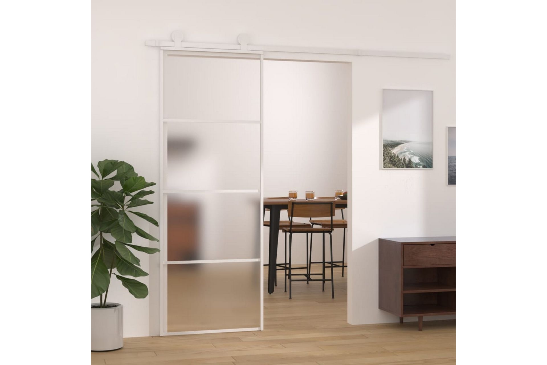 Skyvedør frostet ESG-glass og aluminium 76x205 cm hvit - Hvit - Hus & oppussing - Bygg - Dører & Porter - Skyvedører