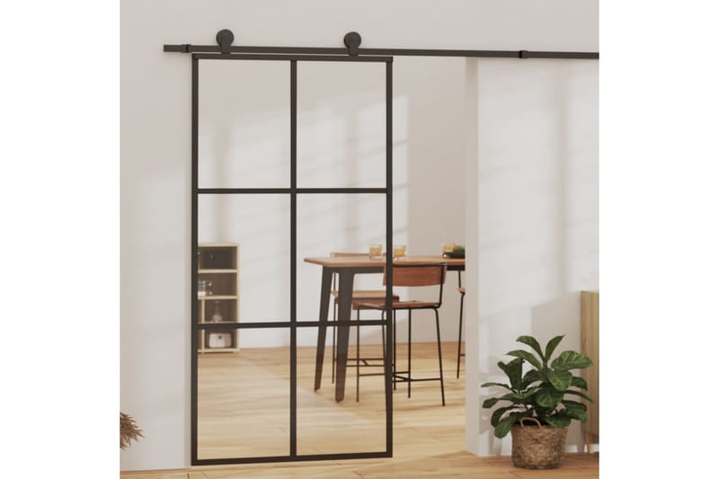 Skyvedør med monteringssett 102x205 cm ESG glass & aluminium - Svart - Hus & oppussing - Bygg - Dører & Porter - Skyvedører