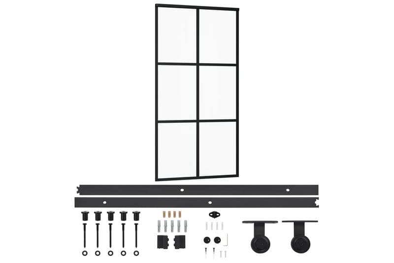 Skyvedør med monteringssett 102x205 cm ESG glass & aluminium - Svart - Hus & oppussing - Bygg - Dører & Porter - Skyvedører