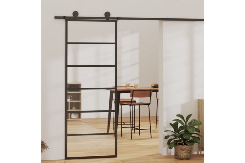 Skyvedør med monteringssett 76x205 cm ESG glass & aluminium - Svart - Hus & oppussing - Bygg - Dører & Porter - Skyvedører