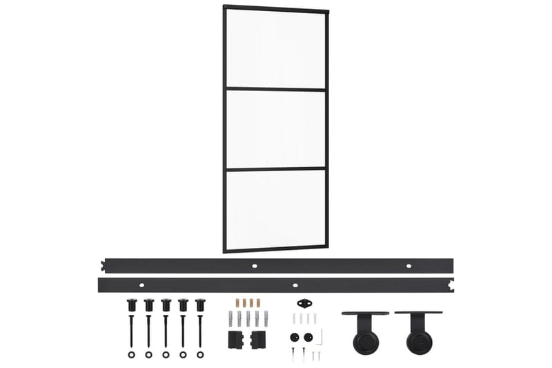 Skyvedør med monteringssett 90x205 cm ESG glass & aluminium - Svart - Hus & oppussing - Bygg - Dører & Porter - Skyvedører