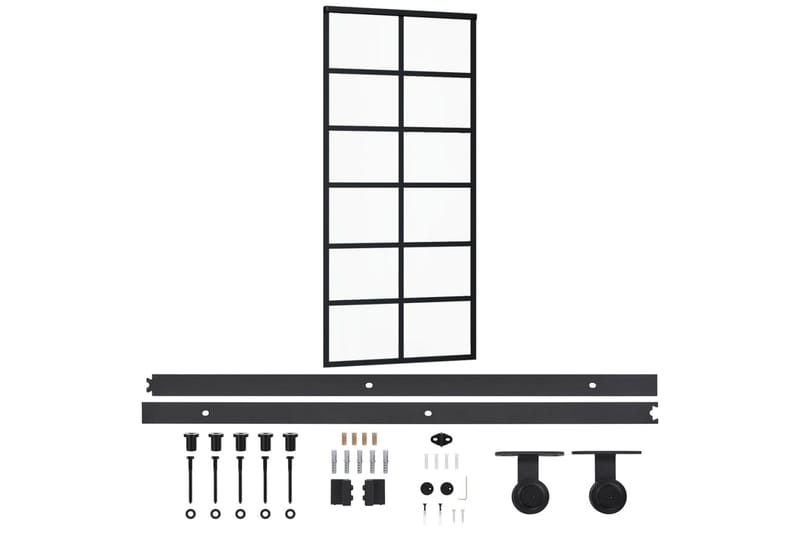 Skyvedør med monteringssett 90x205 cm ESG glass & aluminium - Svart - Hus & oppussing - Bygg - Dører & Porter - Skyvedører