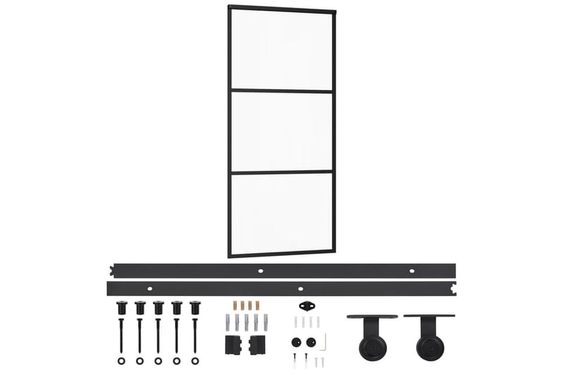 Skyvedør med monteringssett 90x205 cm ESG glass & aluminium - Svart - Hus & oppussing - Bygg - Dører & Porter - Skyvedører