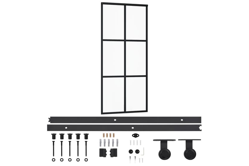 Skyvedør med monteringssett 90x205 cm ESG glass & aluminium - Svart - Hus & oppussing - Bygg - Dører & Porter - Skyvedører