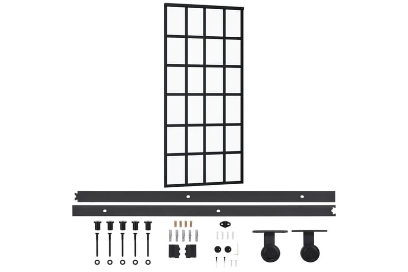 Skyvedør med monteringssett 90x205 cm ESG glass & aluminium - Svart - Hus & oppussing - Bygg - Dører & Porter - Skyvedører