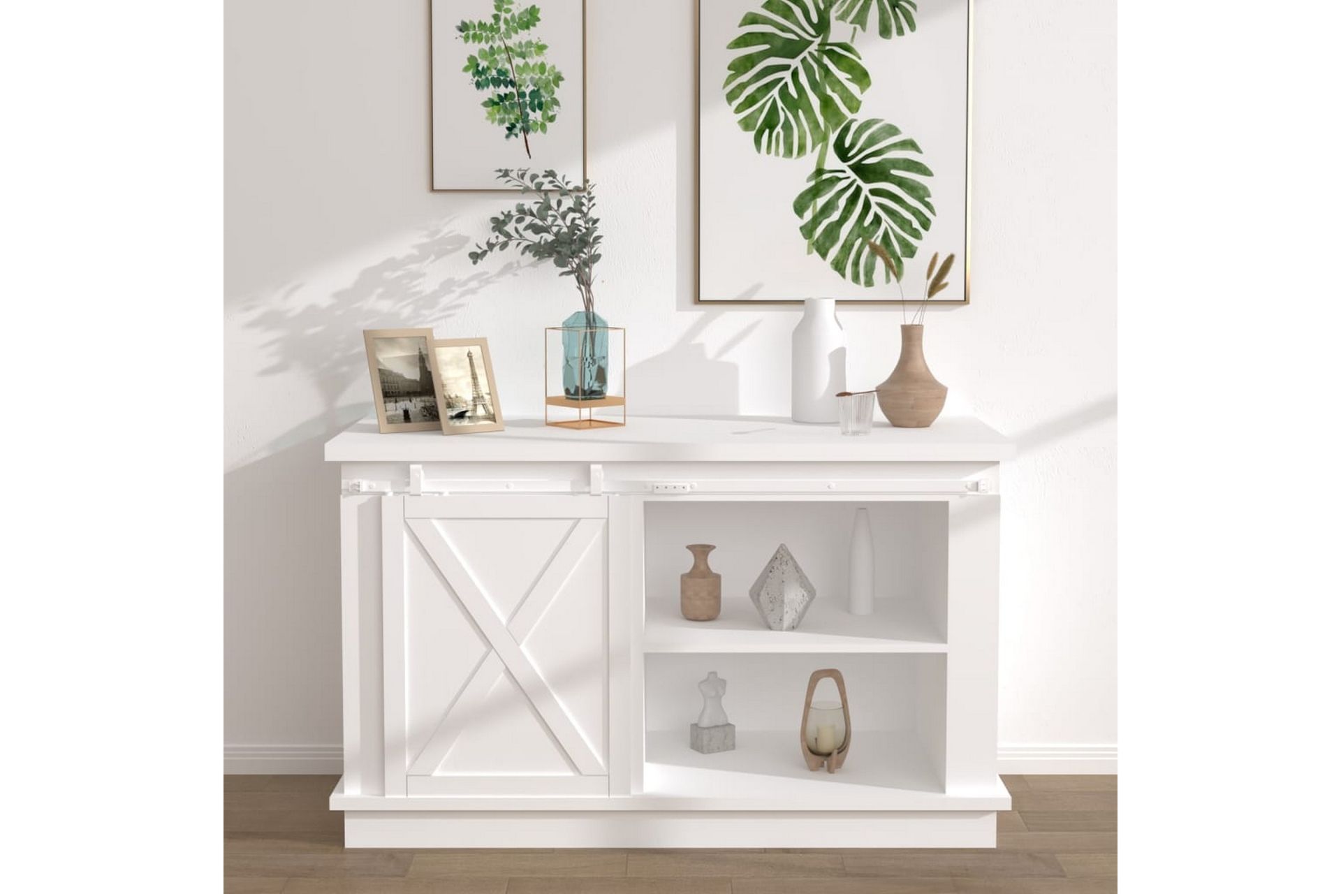 Mini skyvedørsett karbonstål hvit 152 cm - Hvit - Hus & oppussing - Bygg - Dører & Porter - Skyvedører