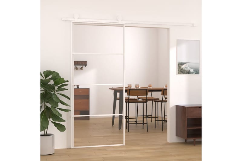 Skyvedør ESG-glass og aluminium 90x205 cm hvit - Hvit - Hus & oppussing - Bygg - Dører & Porter - Skyvedører