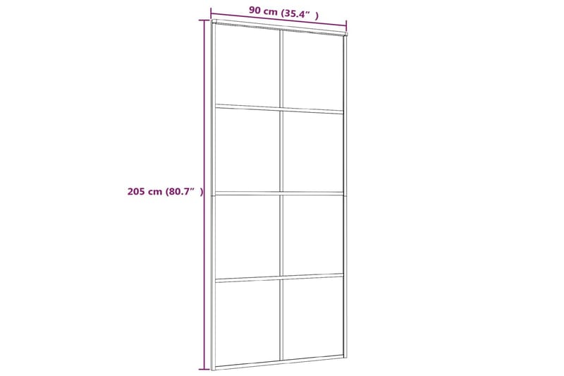 Skyvedør ESG-glass og aluminium 90x205 cm hvit - Hvit - Innvendig skyvedør