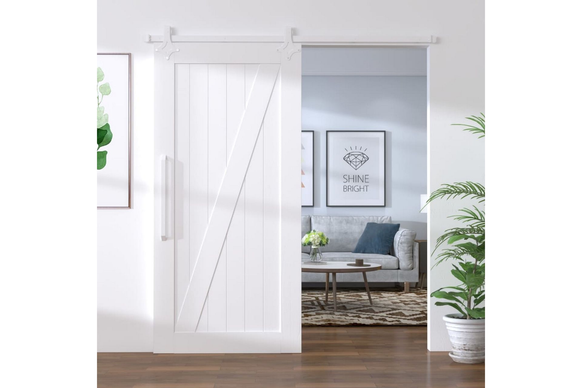 Utstyrssett for skyvedør 183 cm stål hvit - Hvit - Hus & oppussing - Bygg - Dører & Porter - Skyvedører