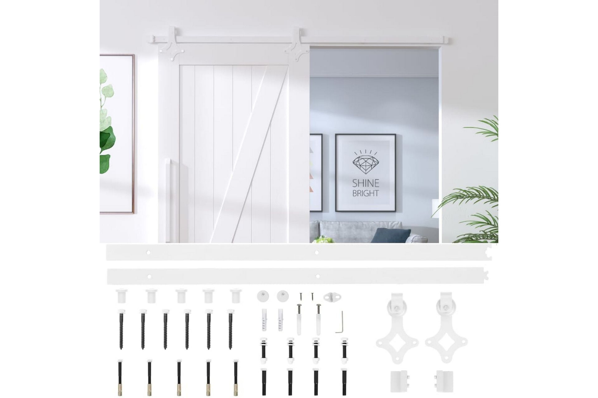 Utstyrssett for skyvedør 183 cm stål hvit - Hvit - Hus & oppussing - Bygg - Dører & Porter - Skyvedører