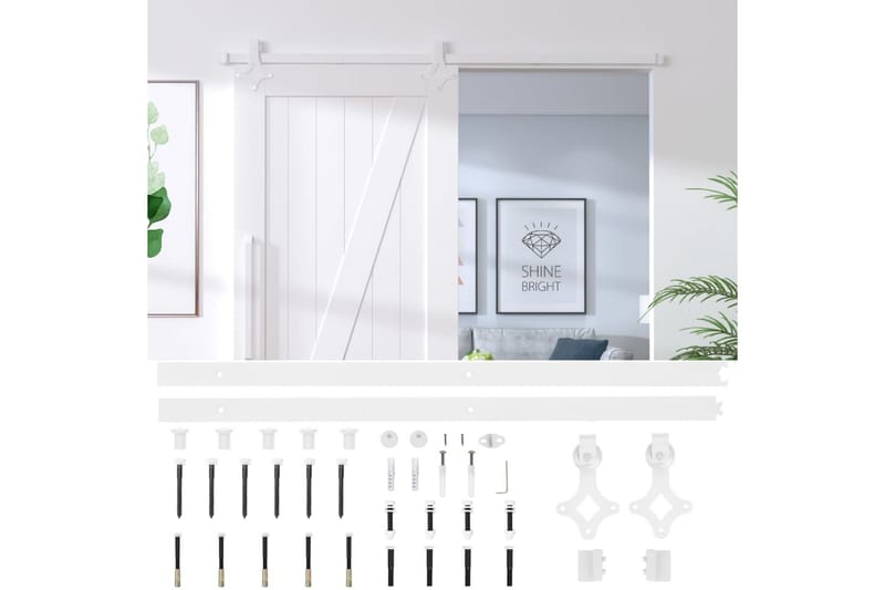 Utstyrssett for skyvedør 183 cm stål hvit - Hvit - Hus & oppussing - Bygg - Dører & Porter - Skyvedører