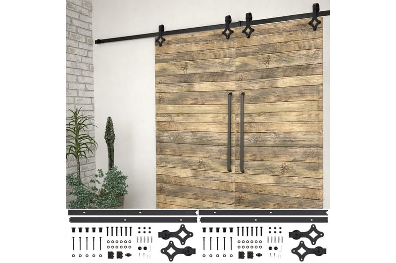 Utstyr for skyvedør 2 stk 183 cm stål svart - Svart - Hus & oppussing - Bygg - Dører & Porter - Skyvedører