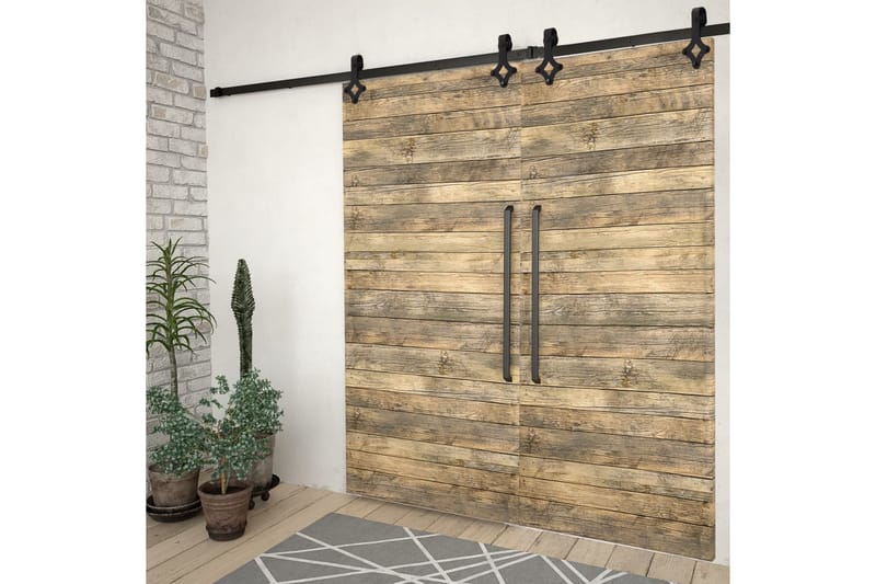 Utstyr for skyvedør 2 stk 183 cm stål svart - Svart - Hus & oppussing - Bygg - Dører & Porter - Skyvedører