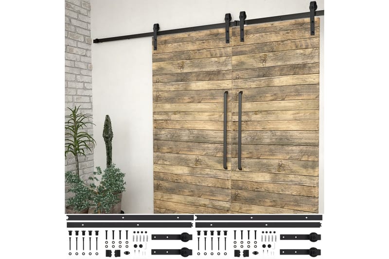 Utstyr for skyvedør 2 stk 183 cm stål svart - Svart - Hus & oppussing - Bygg - Dører & Porter - Skyvedører