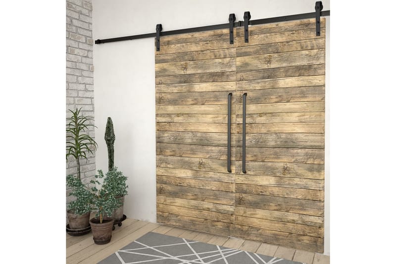 Utstyr for skyvedør 2 stk 183 cm stål svart - Svart - Hus & oppussing - Bygg - Dører & Porter - Skyvedører