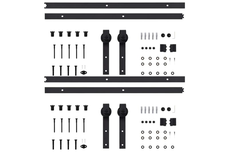 Utstyr for skyvedør 2 stk 183 cm stål svart - Svart - Hus & oppussing - Bygg - Dører & Porter - Skyvedører