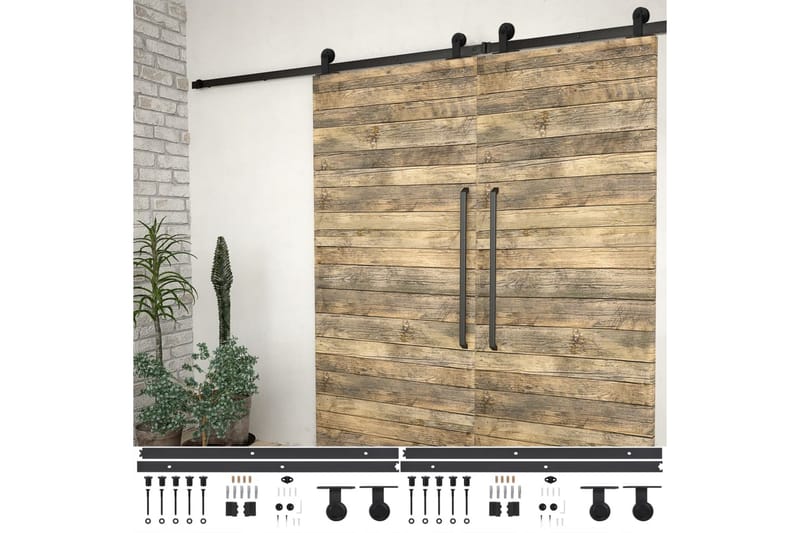 Utstyr for skyvedør 2 stk 183 cm stål svart - Svart - Hus & oppussing - Bygg - Dører & Porter - Skyvedører
