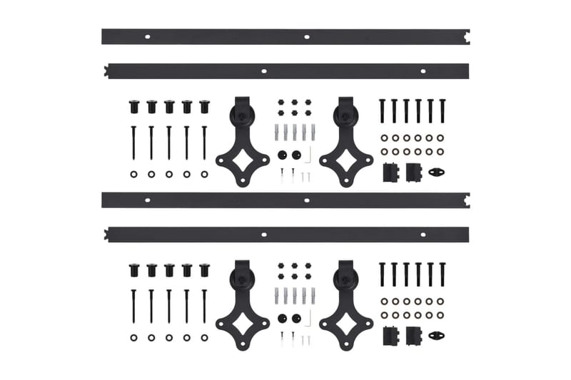 Utstyr for skyvedør 2 stk 200 cm stål svart - Svart - Skyvedører