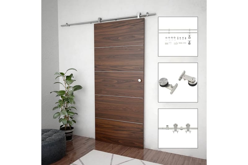 Utstyrssett for skyvedør 183 cm rustfritt stål sølv - Silver - Hus & oppussing - Bygg - Dører & Porter - Skyvedører