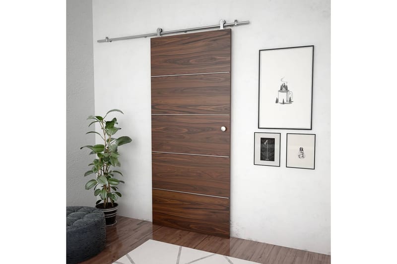 Utstyrssett for skyvedør 183 cm rustfritt stål sølv - Silver - Hus & oppussing - Bygg - Dører & Porter - Skyvedører