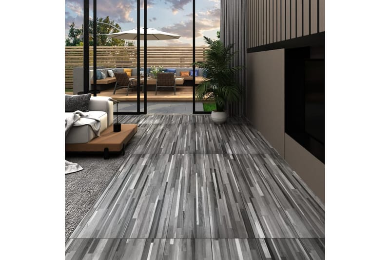 PVC-gulvplanker 5,02 m² 2 mm selvklebende stripet grå - Treheller & trefliser balkong - Vinylgulv & plastgulv - Gulvplater & plastplater
