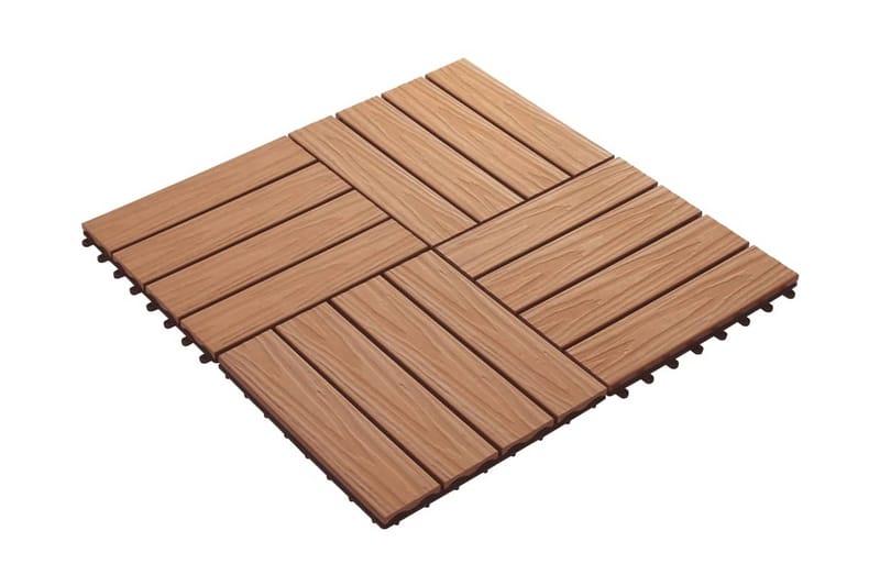 Terrassebord 11 stk dyppreget WPC 30x30 cm 1 kvm teak - Hus & oppussing - Bygg - Gulv, vegg & tak - Gulv - Utegulv & tregulv