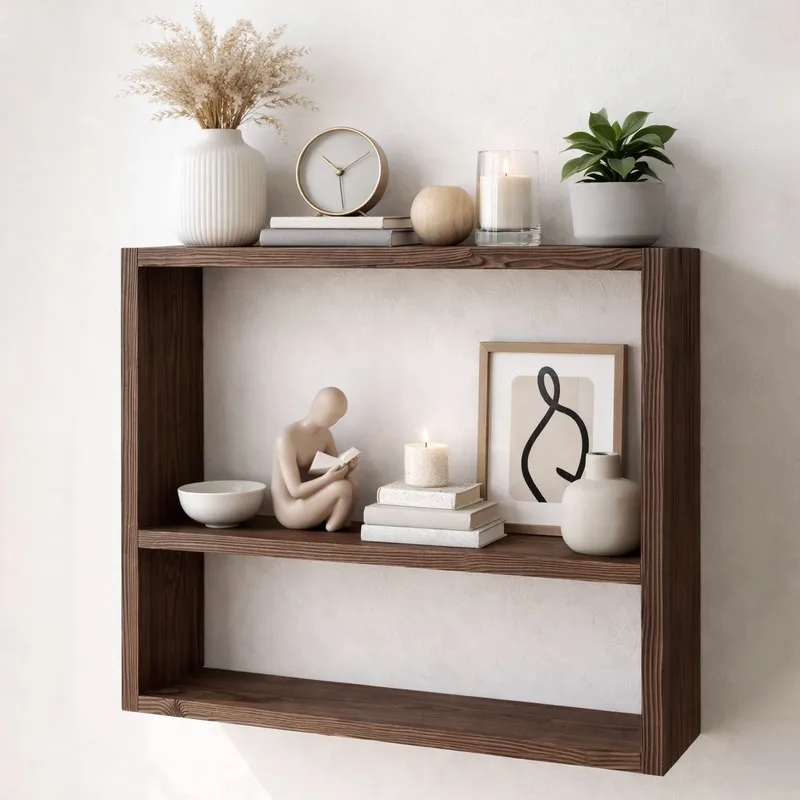 Dekorativ vegghylle i tre Wallxpert Devin (50 x 40 x 7 cm) Tre - Naturlig tre - Hus & oppussing - Bygg - Gulv, vegg & tak - Gulv & veggkledning - Veggplater