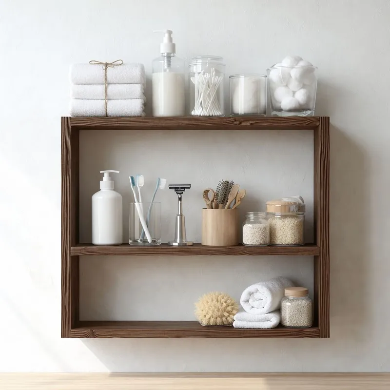 Dekorativ vegghylle i tre Wallxpert Devin (50 x 40 x 7 cm) Tre - Naturlig tre - Hus & oppussing - Bygg - Gulv, vegg & tak - Gulv & veggkledning - Veggplater