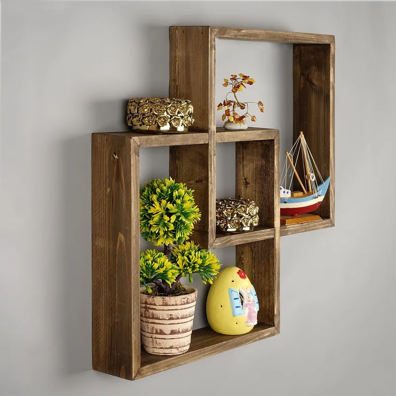 Dekorativ vegghylle i tre Wallxpert Erno (51 x 51 x 9 cm) Eik - eik - Hus & oppussing - Bygg - Gulv, vegg & tak - Gulv & veggkledning - Veggplater