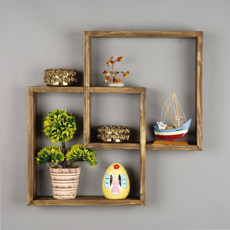 Dekorativ vegghylle i tre Wallxpert Erno (51 x 51 x 9 cm) Eik - eik - Hus & oppussing - Bygg - Gulv, vegg & tak - Gulv & veggkledning - Veggplater