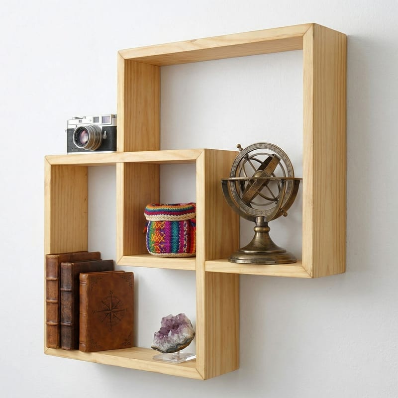 Dekorativ vegghylle i tre Wallxpert Erno (51 x 51 x 9 cm) Tre - tre - Hus & oppussing - Bygg - Gulv, vegg & tak - Gulv & veggkledning - Veggplater