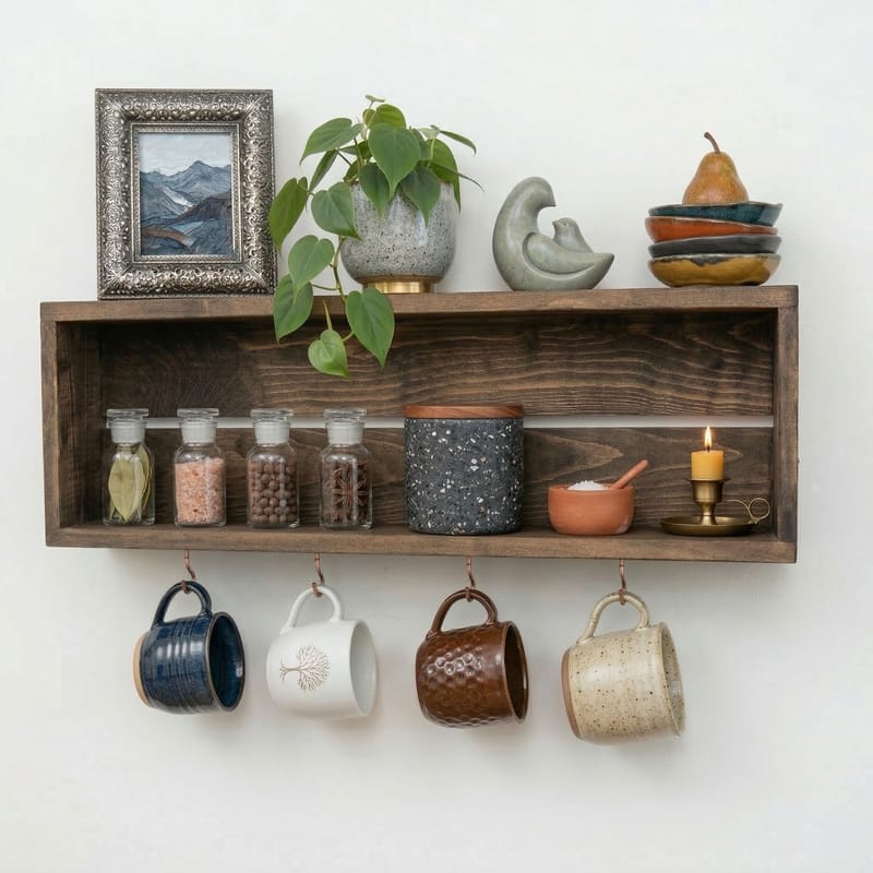 Dekorativ vegghylle i tre Wallxpert Erno (70 x 21 x 10 cm) Tre - tre - Hus & oppussing - Bygg - Gulv, vegg & tak - Gulv & veggkledning - Veggplater