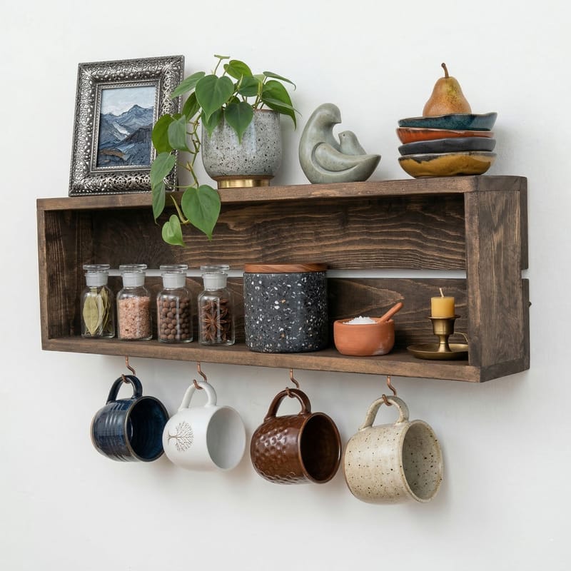 Dekorativ vegghylle i tre Wallxpert Erno (70 x 21 x 10 cm) Tre - tre - Hus & oppussing - Bygg - Gulv, vegg & tak - Gulv & veggkledning - Veggplater