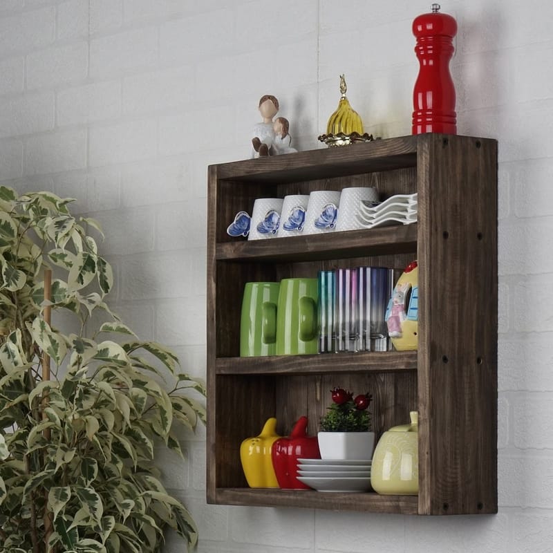 Dekorativ vegghylle i tre Wallxpert Rafello (42 x 42 x 9 cm) Tre - Tre (naturlig trefinish) - Hus & oppussing - Bygg - Gulv, vegg & tak - Gulv & veggkledning - Veggplater